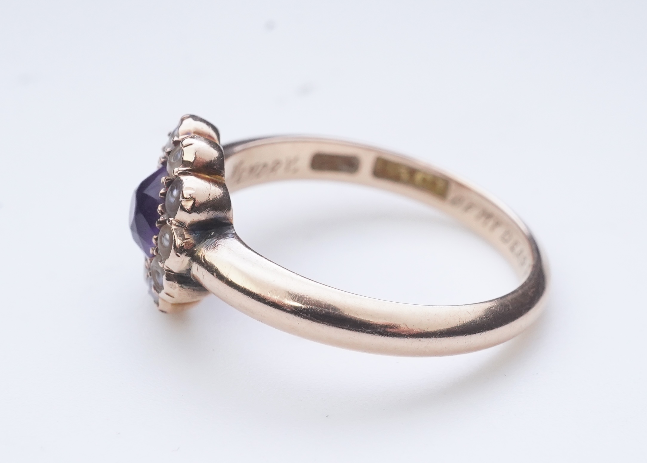 An amethyst brooch and an amethyst mourning ring, early 20th century